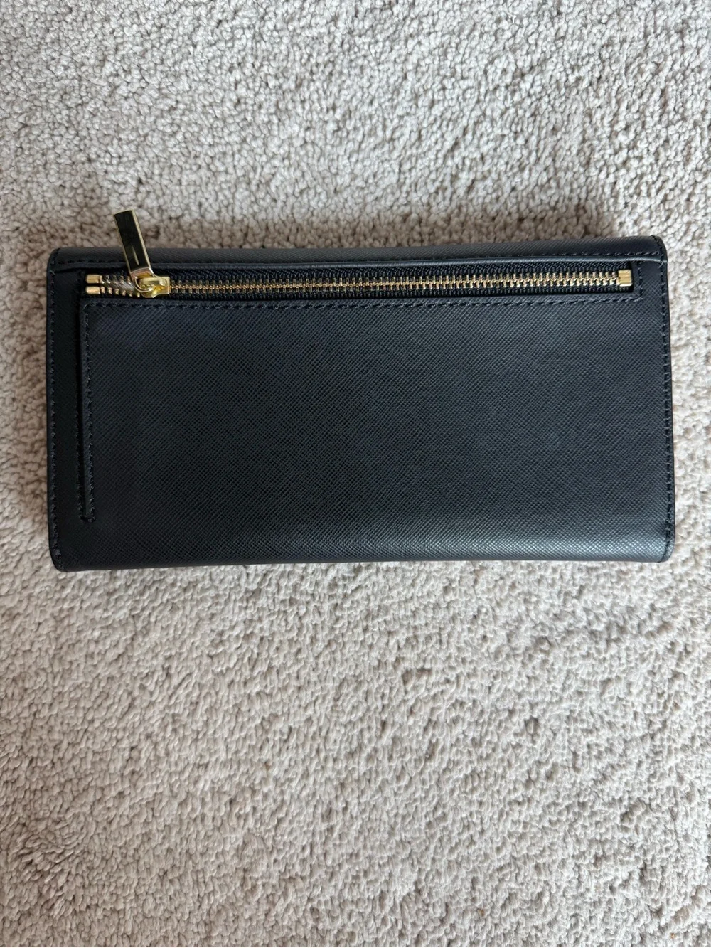Tory Burch Black Leather Continental Wallet with Gold Logo